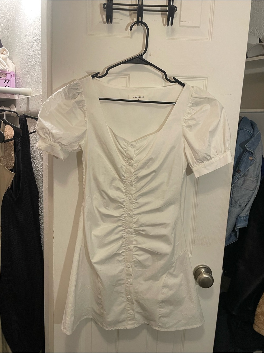 Commense White Ruched Button-Front Mini Dress - Picture 3 of 3